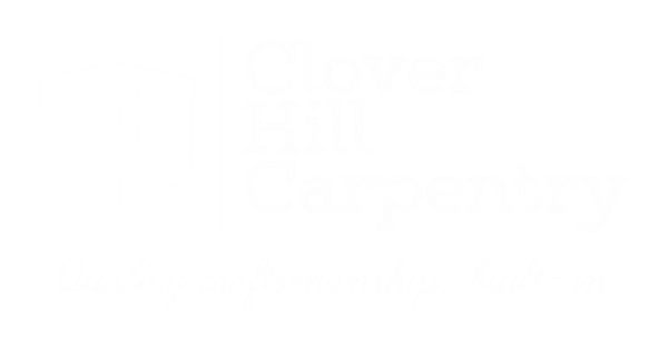 Clover Hill Carpentry logo in white lettering.  Dovetail box with tagline: Quality craftsmanship, built-in.